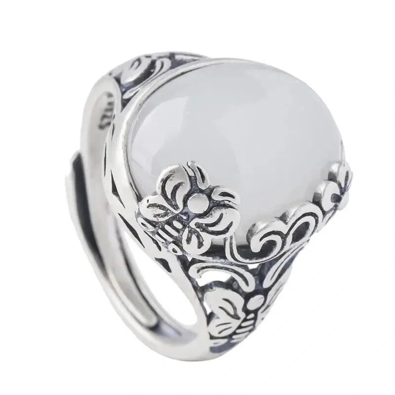 Bague Pierre de Lune avec Cabochon Ovale "Oeil de Chat"