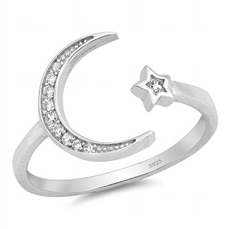 Bague Lune Argent et Zircons "Croissant"