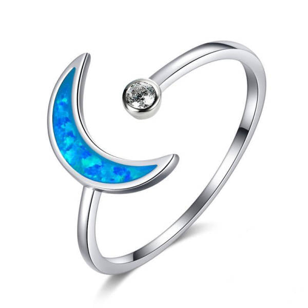 Bague Lune et Opale Bleue Céleste | Tendre-lune