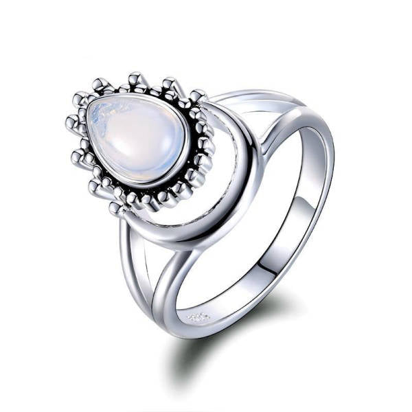 Bague En Argent S925 Pierre De Lune Style Coréen - Bague Index Forme Goutte Femme Ouverture Réglable