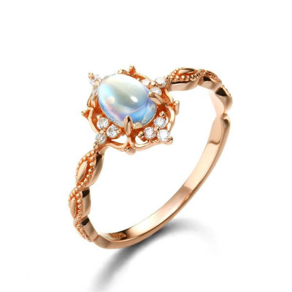 Bague Pierre de Lune et Or Rose 14k Sirène | Tendre-lune