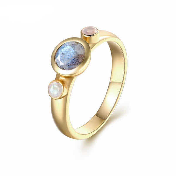Bague Pierre de Lune Plaquée Or 14k Océan de Bohème | Tendre-lune