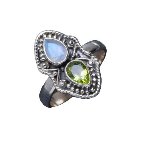 Bague argent Pierre de Lune Péridot | Tendre-lune