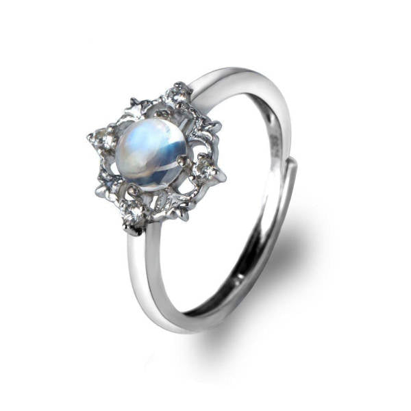 Bague fine Argent ronde Pierre de Lune | Tendre-lune