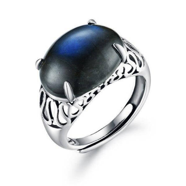 Bague Pierre de Lune noire mat | Tendre-lune