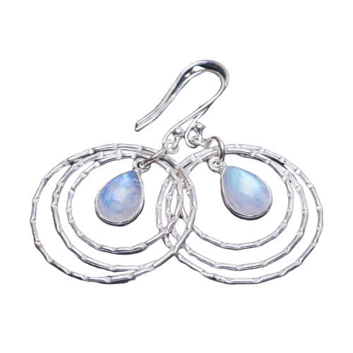 Boucle d'Oreille Argent Pierre de Lune Cercles de Soin