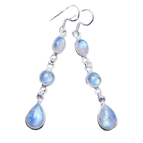 Boucle d'Oreille Longue Pierre de Lune Athéna