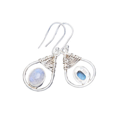 Boucle d'Oreille Pendante Argent Pierre de Lune Pralines