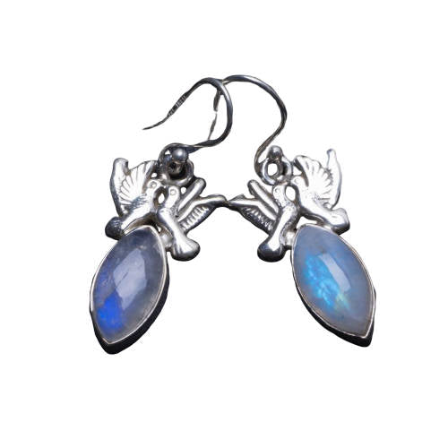 Boucle d'Oreille Pierre de Lune Plumes