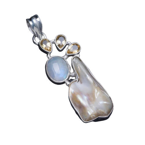 Pendentif Pierre de Lune avec Perle et Citrine | Tendre-lune