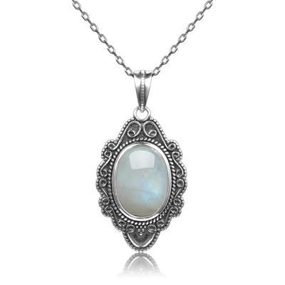 Ancien Pendentif Pierre De Lune, Argent Et Marcassite - Bijou Vintage