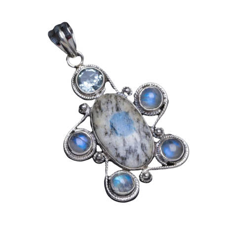 Pierre d'Azurite et Pierre de Lune en Pendentif | Tendre-lune