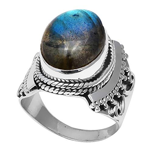 Bleu feu Pierre de Lune bague argent